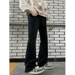 男生穿搭秋季褲子cleanfit美式高街藍色牛仔褲男式微喇直筒褲潮