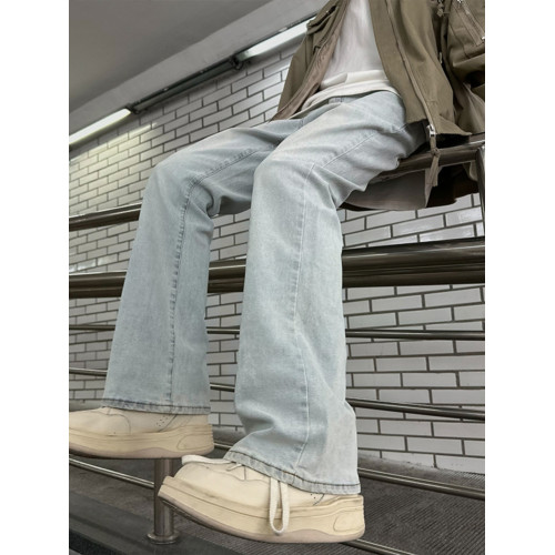 男生穿搭秋季褲子cleanfit美式高街藍色牛仔褲男式微喇直筒褲潮 男生穿搭秋季褲子cleanfit美式高街藍色牛仔褲男式微喇直筒褲潮