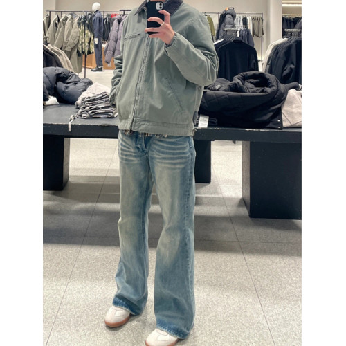 男生穿搭秋季褲子cleanfit美式高街藍色牛仔褲男式微喇直筒褲潮 男生穿搭秋季褲子cleanfit美式高街藍色牛仔褲男式微喇直筒褲潮