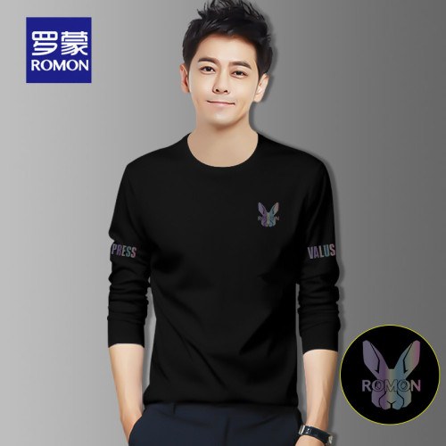 羅矇純棉t恤男士打底衫長袖春秋季潮流ins百搭男裝藍色上衣服體恤 羅矇純棉t恤男士打底衫長袖春秋季潮流ins百搭男裝藍色上衣服體恤