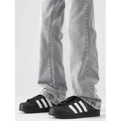 美式水洗菸灰色彈力牛仔褲男女秋季寬鬆直筒休閒褲cleanfit微喇褲 美式水洗菸灰色彈力牛仔褲男女秋季寬鬆直筒休閒褲cleanfit微喇褲