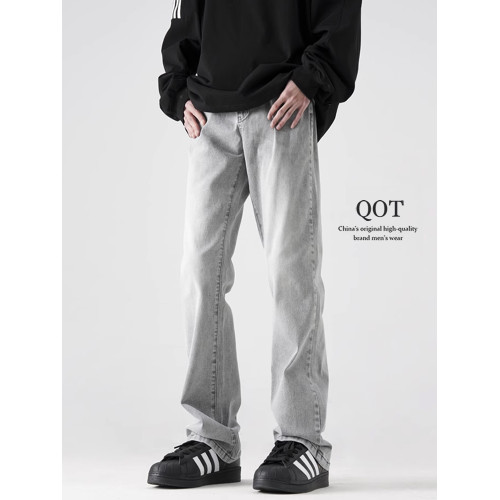 美式水洗菸灰色彈力牛仔褲男女秋季寬鬆直筒休閒褲cleanfit微喇褲 美式水洗菸灰色彈力牛仔褲男女秋季寬鬆直筒休閒褲cleanfit微喇褲