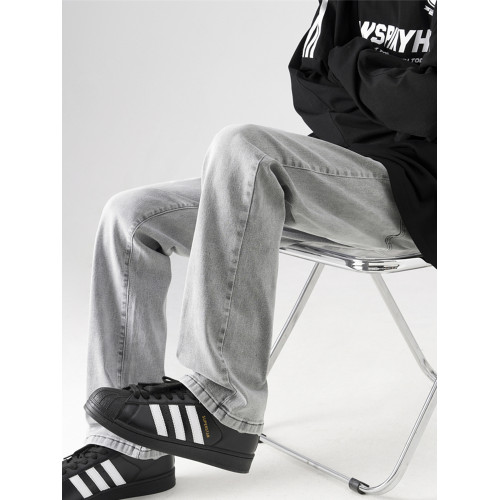 美式水洗菸灰色彈力牛仔褲男女秋季寬鬆直筒休閒褲cleanfit微喇褲 美式水洗菸灰色彈力牛仔褲男女秋季寬鬆直筒休閒褲cleanfit微喇褲