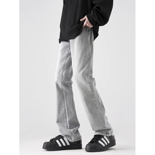 美式水洗菸灰色彈力牛仔褲男女秋季寬鬆直筒休閒褲cleanfit微喇褲 美式水洗菸灰色彈力牛仔褲男女秋季寬鬆直筒休閒褲cleanfit微喇褲