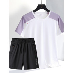 夏季戶外冰絲短袖運動套裝女時尚休閒服打羽毛球速乾透氣薄兩件套