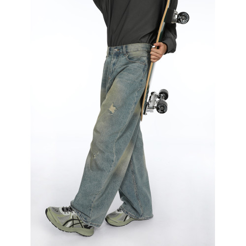 FUTUREBOY/原創設計做舊破壞工藝微寬松水洗牛仔褲顯瘦小衆彎刀褲 FUTUREBOY/原創設計做舊破壞工藝微寬松水洗牛仔褲顯瘦小衆彎刀褲