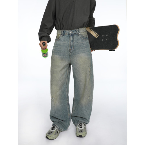 FUTUREBOY/原創設計做舊破壞工藝微寬松水洗牛仔褲顯瘦小衆彎刀褲 FUTUREBOY/原創設計做舊破壞工藝微寬松水洗牛仔褲顯瘦小衆彎刀褲