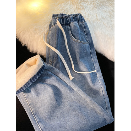 冬季加絨牛仔褲男加厚松緊腰男款寬松男士直筒濶腿男生秋冬褲子男 冬季加絨牛仔褲男加厚松緊腰男款寬松男士直筒濶腿男生秋冬褲子男