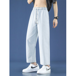 牛仔褲男士春秋冬季2025新款加絨潮牌寬松直筒濶腿夏天九分長褲子