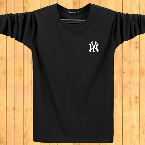 2023新款男士百分百純棉長袖t恤大碼寬松圓領全棉秋衣內搭打底衫