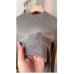 磨毛薄絨T恤女修身保暖長袖上衣秋冬曡穿小立領半高領內搭打底衫