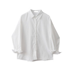 自製秋季新款小衆設計感寬松休閒百搭長袖襯衫外套女法式白色襯衣