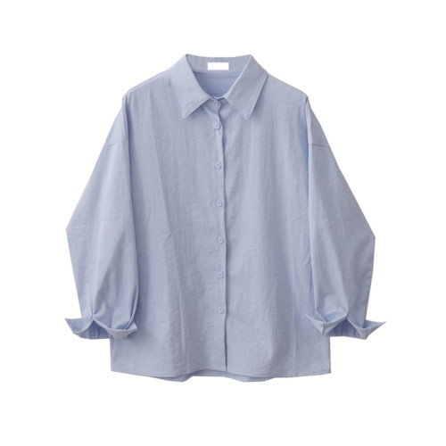 自製秋季新款小衆設計感寬松休閒百搭長袖襯衫外套女法式白色襯衣