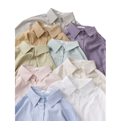 自製秋季新款小衆設計感寬松休閒百搭長袖襯衫外套女法式白色襯衣