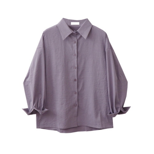 自製秋季新款小衆設計感寬松休閒百搭長袖襯衫外套女法式白色襯衣