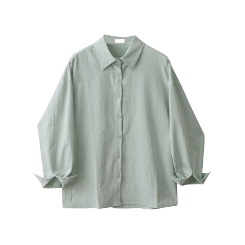 自製秋季新款小衆設計感寬松休閒百搭長袖襯衫外套女法式白色襯衣