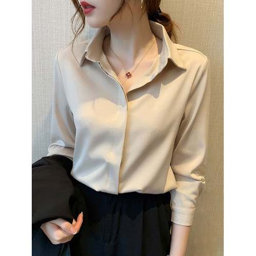 法式長袖襯衫女裝2025春秋季新款通勤職業內搭打底高級感別致襯衣