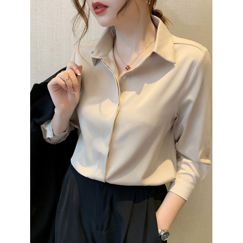 法式長袖襯衫女裝2025春秋季新款通勤職業內搭打底高級感別致襯衣