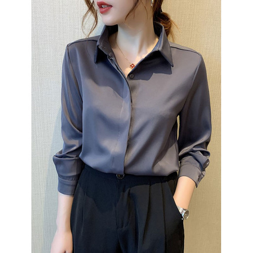 法式長袖襯衫女裝2025春秋季新款通勤職業內搭打底高級感別致襯衣
