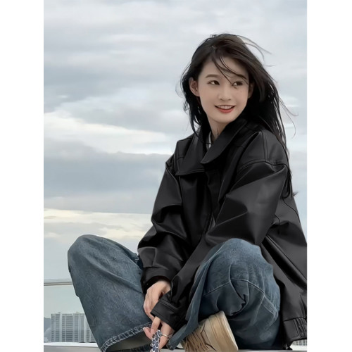 美拉德短款機車皮衣外套女2025年新款春秋季棕色高級感小個子夾克 美拉德短款機車皮衣外套女2025年新款春秋季棕色高級感小個子夾克