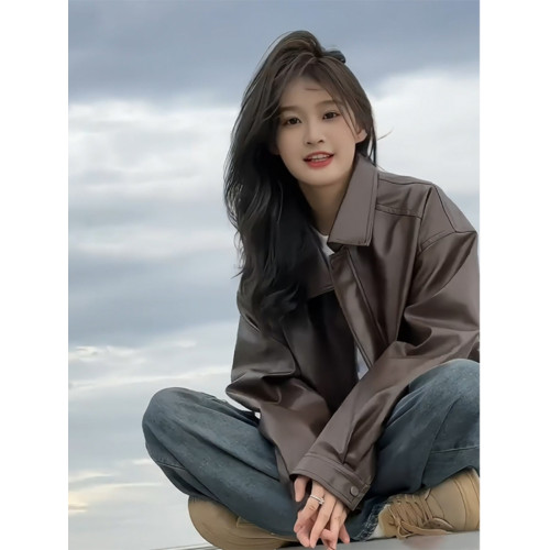 美拉德短款機車皮衣外套女2025年新款春秋季棕色高級感小個子夾克 美拉德短款機車皮衣外套女2025年新款春秋季棕色高級感小個子夾克