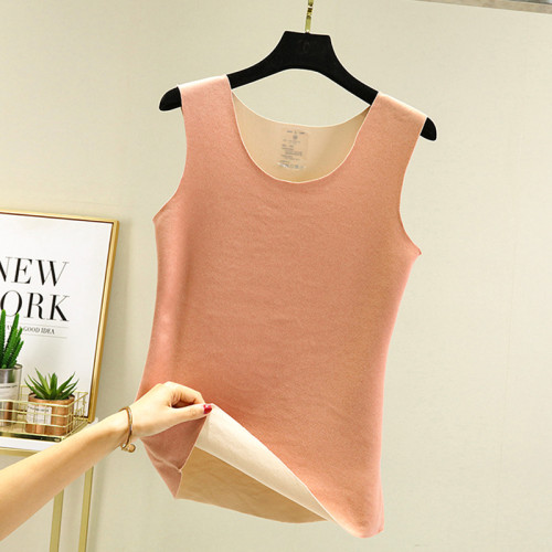 無痕保暖背心女德絨髮熱秋冬修身圓領內搭加絨加厚防寒吊帶打底衫