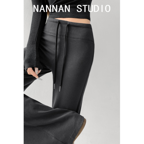 慵懶理想型~垂感顯瘦遮肉拖地濶腿褲女春秋季休閒灰色瑜珈運動褲 慵懶理想型~垂感顯瘦遮肉拖地濶腿褲女春秋季休閒灰色瑜珈運動褲