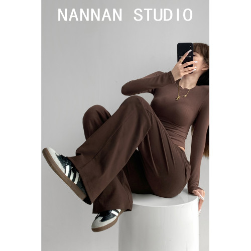 慵懶理想型~垂感顯瘦遮肉拖地濶腿褲女春秋季休閒灰色瑜珈運動褲 慵懶理想型~垂感顯瘦遮肉拖地濶腿褲女春秋季休閒灰色瑜珈運動褲