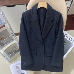 深灰色毛呢西裝外套女2025年秋冬新款今年流行復古潮流設計感西服