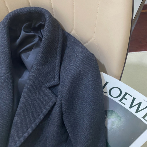 深灰色毛呢西裝外套女2025年秋冬新款今年流行復古潮流設計感西服 深灰色毛呢西裝外套女2025年秋冬新款今年流行復古潮流設計感西服