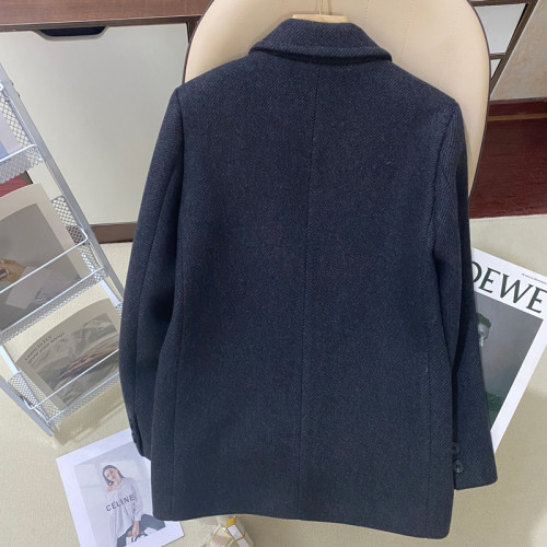 深灰色毛呢西裝外套女2025年秋冬新款今年流行復古潮流設計感西服 深灰色毛呢西裝外套女2025年秋冬新款今年流行復古潮流設計感西服