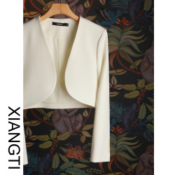 XT西裝外套女2025新款春秋奶白色小個子休閒超短款韓版長袖甜辣