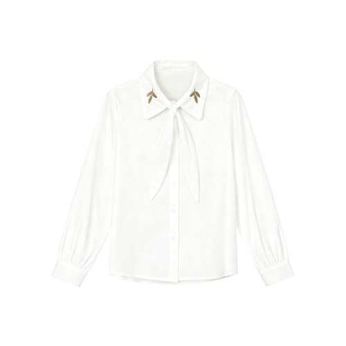 職業輕熟風設計感杏色襯衫女法式系帶襯衣秋冬遮肚子顯瘦長袖上衣