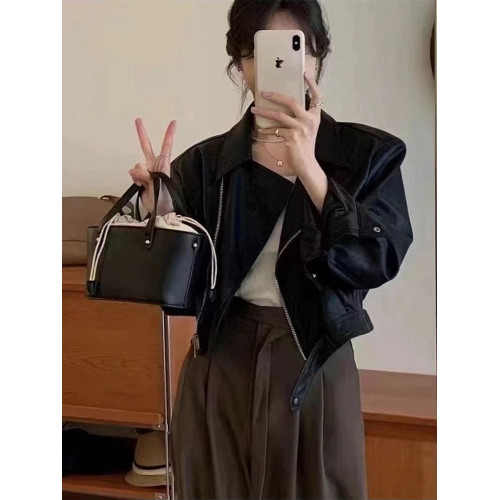 棕色pu皮衣外套女春秋2025新款寬松港風小個子短款夾克機車服上衣 棕色pu皮衣外套女春秋2025新款寬松港風小個子短款夾克機車服上衣