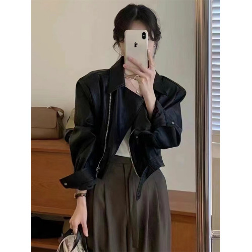 棕色pu皮衣外套女春秋2025新款寬松港風小個子短款夾克機車服上衣 棕色pu皮衣外套女春秋2025新款寬松港風小個子短款夾克機車服上衣