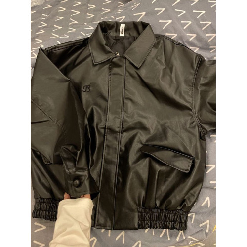 大碼酷帥氣黑色pu皮衣女秋冬美式復古設計感休閒寬松機車夾克外套 大碼酷帥氣黑色pu皮衣女秋冬美式復古設計感休閒寬松機車夾克外套