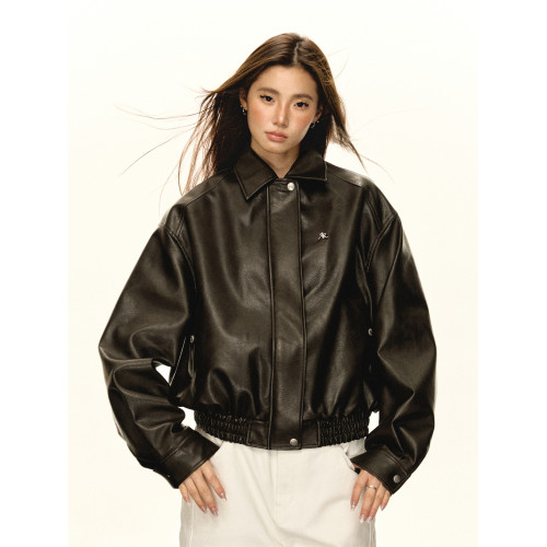 Ariseism 美式復古翻領皮衣外套女2025秋季新款寬松pu皮夾克上衣 Ariseism 美式復古翻領皮衣外套女2025秋季新款寬松pu皮夾克上衣