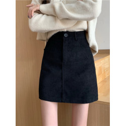 麂皮絨黑色半身裙女秋冬新款韓版百搭顯瘦一步裙高腰a字裙短裙子