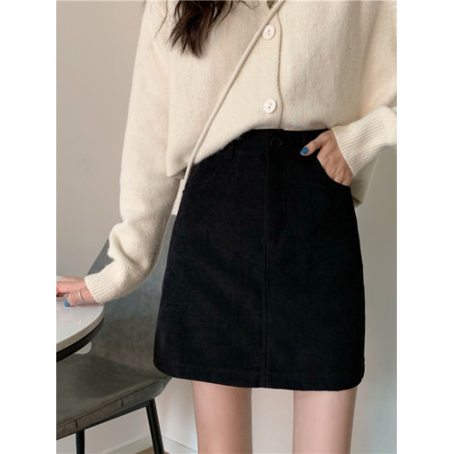 麂皮絨黑色半身裙女秋冬新款韓版百搭顯瘦一步裙高腰a字裙短裙子 麂皮絨黑色半身裙女秋冬新款韓版百搭顯瘦一步裙高腰a字裙短裙子