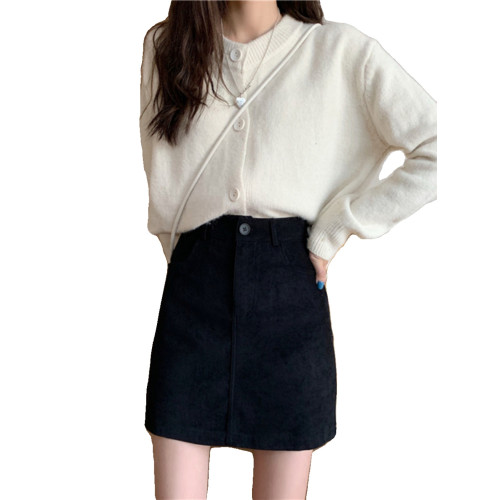 麂皮絨黑色半身裙女秋冬新款韓版百搭顯瘦一步裙高腰a字裙短裙子 麂皮絨黑色半身裙女秋冬新款韓版百搭顯瘦一步裙高腰a字裙短裙子