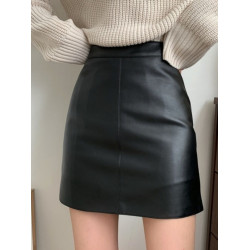 黑色a字裙小皮裙半身裙女秋冬百搭修身包臀顯瘦一步裙pu皮短裙子