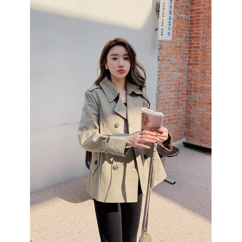 翻領小個子短款風衣女秋季2025新款雙排釦英倫風職場氣質顯高外套 翻領小個子短款風衣女秋季2025新款雙排釦英倫風職場氣質顯高外套