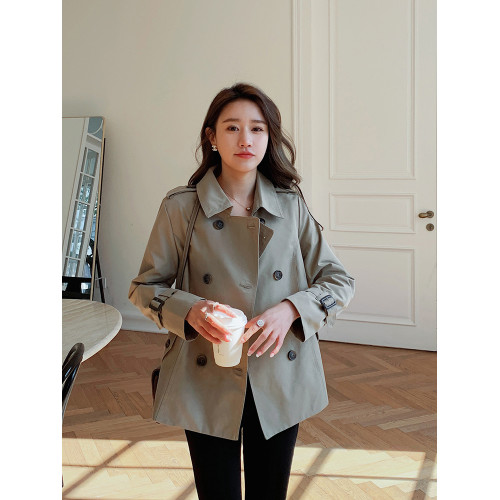 翻領小個子短款風衣女秋季2025新款雙排釦英倫風職場氣質顯高外套 翻領小個子短款風衣女秋季2025新款雙排釦英倫風職場氣質顯高外套