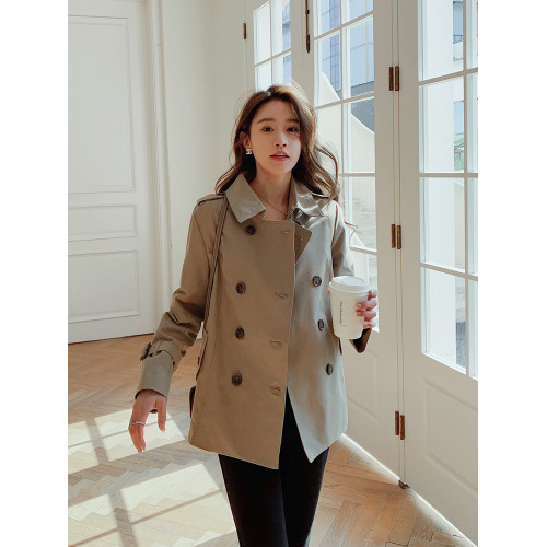 翻領小個子短款風衣女秋季2025新款雙排釦英倫風職場氣質顯高外套 翻領小個子短款風衣女秋季2025新款雙排釦英倫風職場氣質顯高外套