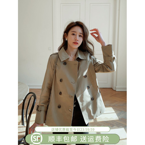 翻領小個子短款風衣女秋季2025新款雙排釦英倫風職場氣質顯高外套 翻領小個子短款風衣女秋季2025新款雙排釦英倫風職場氣質顯高外套