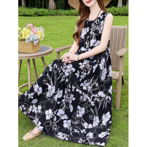 夏季棉綢連衣裙新款三亞年輕款吊帶沙灘裙女無袖度假裙子長裙飄逸 夏季棉綢連衣裙新款三亞年輕款吊帶沙灘裙女無袖度假裙子長裙飄逸