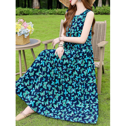 夏季棉綢連衣裙新款三亞年輕款吊帶沙灘裙女無袖度假裙子長裙飄逸 夏季棉綢連衣裙新款三亞年輕款吊帶沙灘裙女無袖度假裙子長裙飄逸