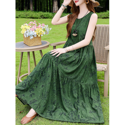 夏季棉綢連衣裙新款三亞年輕款吊帶沙灘裙女無袖度假裙子長裙飄逸 夏季棉綢連衣裙新款三亞年輕款吊帶沙灘裙女無袖度假裙子長裙飄逸