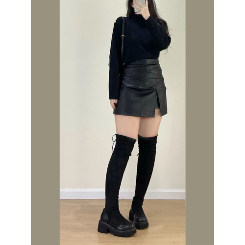 辣妹黑色皮裙褶皺半身裙女春秋大碼胖mm高腰a字設計感PU皮a字短裙 辣妹黑色皮裙褶皺半身裙女春秋大碼胖mm高腰a字設計感PU皮a字短裙
