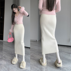 2025秋冬新款針織半身裙直筒一步黑色長裙包臀顯瘦裹裙女裙長90